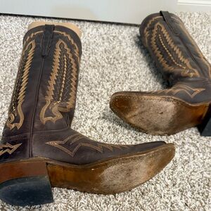 Lucchese Dark Brown Western Boots with Tan Stitching